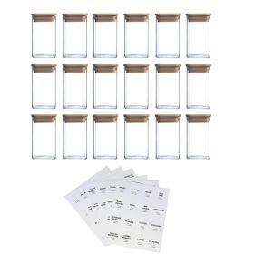 18 Pcs Square Spice Jars With 72 Stickers, Kitchen Pepper Jars For Salt Seasoning, Snacks, Tea, Coffee