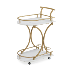 2-Tier Bar Cart,Gold Wine Cart With Wine Rack & Glass Holder,Mobile Bar Serving Cart,for Party,Home,Rolling Drink Trolley For Living Room