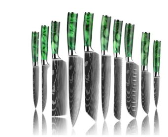 8-inch Chef Knife with Blue Resin Handle (Option: Green 10piece set)