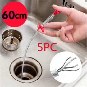 60CM Sewer Dredger Spring Pipe Dredging Tool Household Hair Cleaner Drain Clog Remover Cleaning Tools Household For Kitchen Sink Kitchen Gadgets (Option: Color randomised 5pcs)