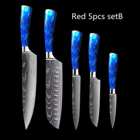 8-inch Chef Knife with Blue Resin Handle (Option: Red 5pcs setB)